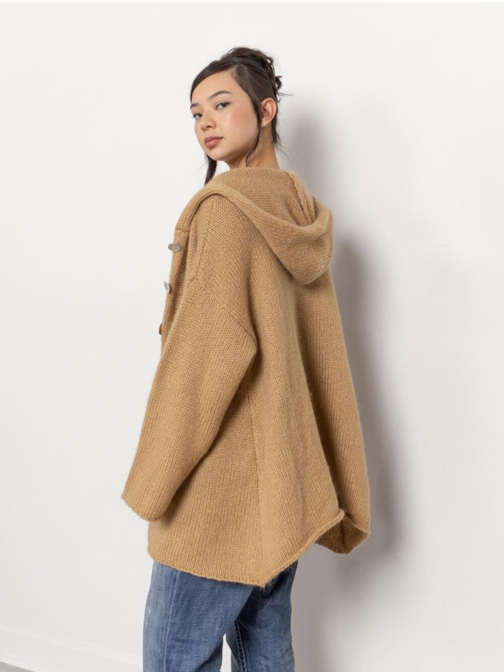 WOOL Hooded CARDIGAN Vintage Soft Knit Sweater Oversize / Large